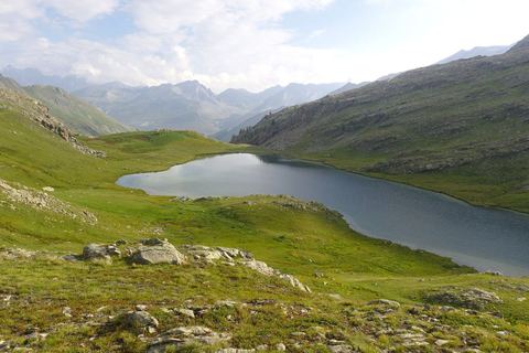 Le lac du Lauzanier dans son vallon herbeux, sous les crêtes