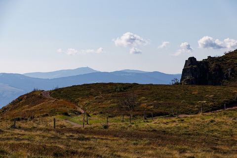 Les hautes chaumes du Gazon du Faing, avec les rochers et la crête des Vosges